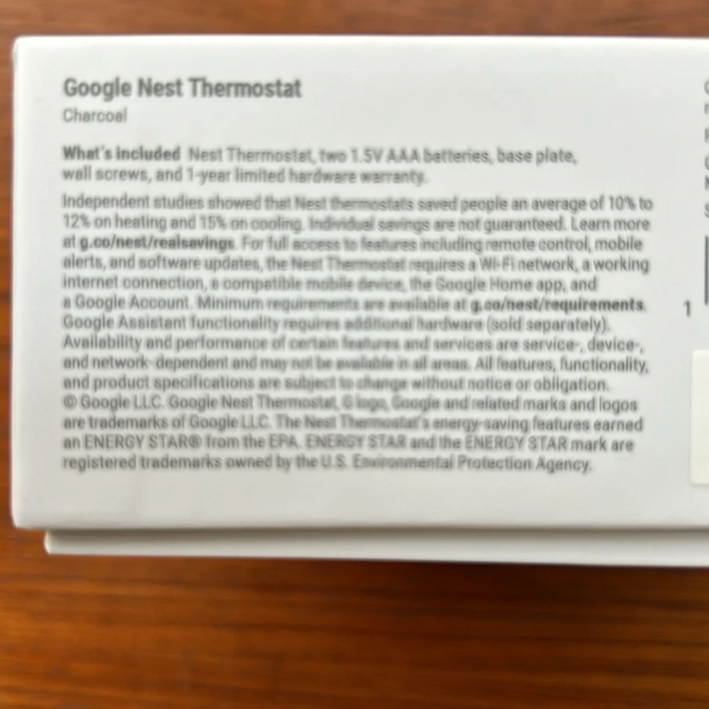 Google Nest Smart Thermostat Charcoal Open Box
